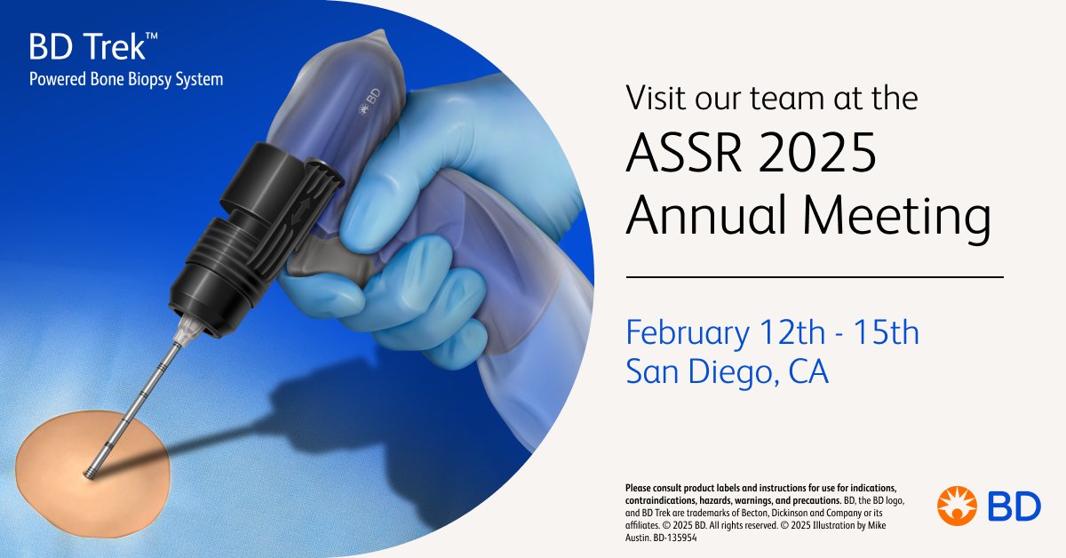Planning your trip to San Diego, CA for #ASSR25? Don’t forget to stop by the BD booth to learn more about our BD Trek™ Powered Bone Biopsy System. #BDPI