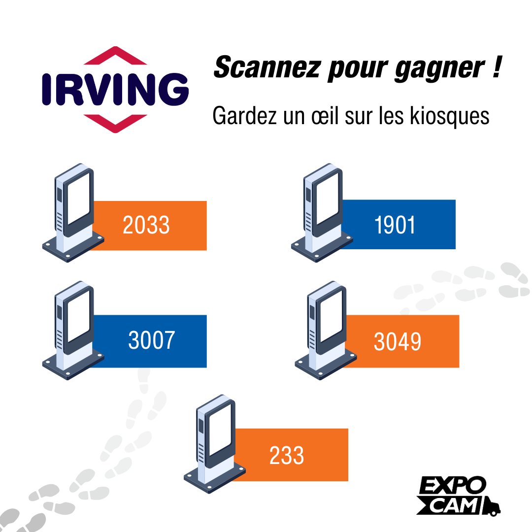 Scannez pour gagner ! Voyez où se trouvent les kiosques de tirage sur le plancher d'exposition et courez la chance de gagner 1 des 5 cartes-cadeaux de 500 $ d'Irving Oil. Dernière chance de s'inscrire ici : bit.ly/EX25INVITEX

Les règles et règlements s'appliquent.