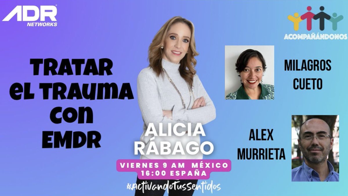 ¿Sabes que es EMDR? ¿Lo has escuchado? Pues aquí hablaremos de este tema “Tratar el trauma con EMDR” con dos expertos Milagros Cueto y Álex Murrieta , siempre aprendemos juntos.

Lo puedes ver en esta página de facebook 
ADRnetworks.mx
ADRnetworks en vivo por YouTube