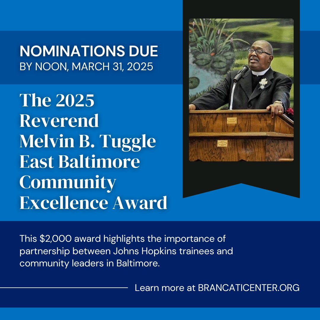 Nominations are open for the 2025 Rev. Melvin Tuggle Community Excellence Award. Please visit the Brancati Center website for more information. Nominations are due March 31st.