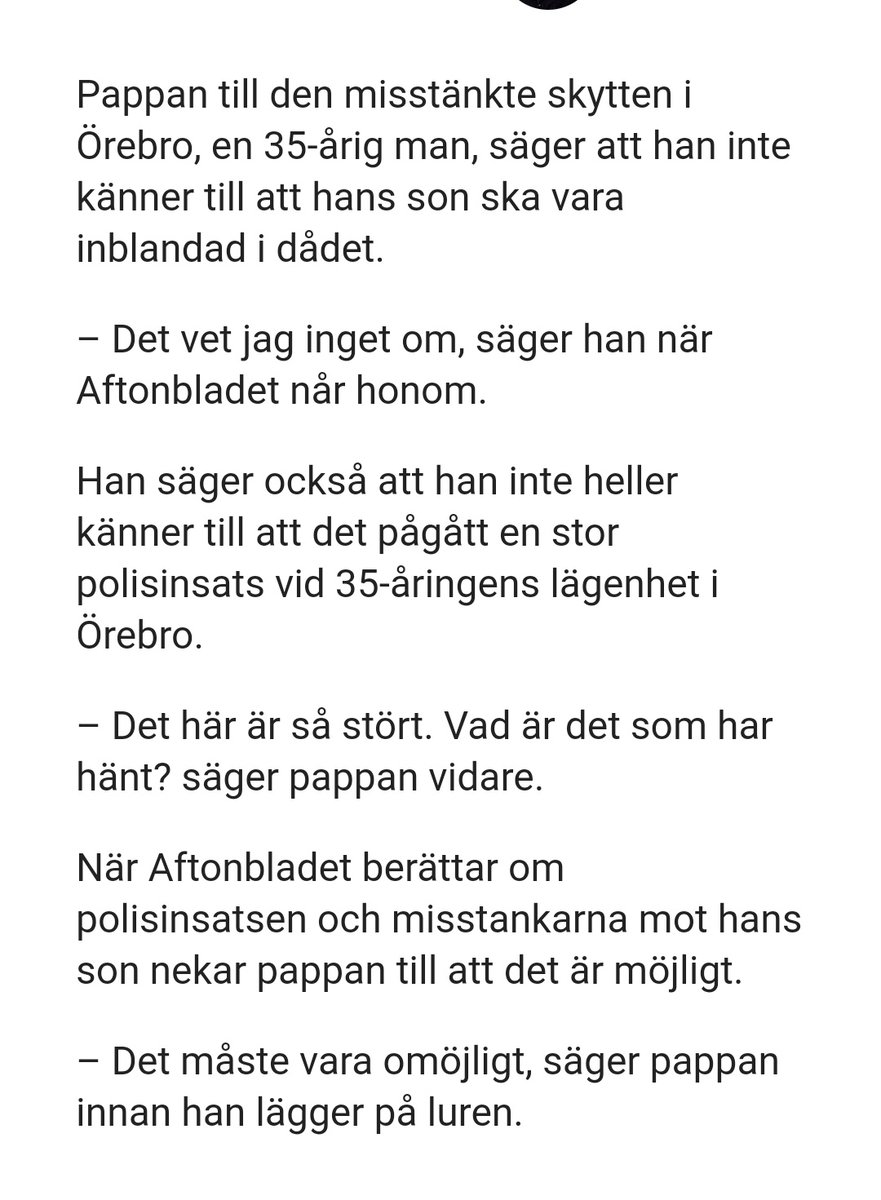 ERANFHC's tweet image. Vidren på Aftonbladet ringer alltså direkt till pappan till den misstänkta skytten i Örebro och börjar ställa frågor. 

Äckliga jävla människor.