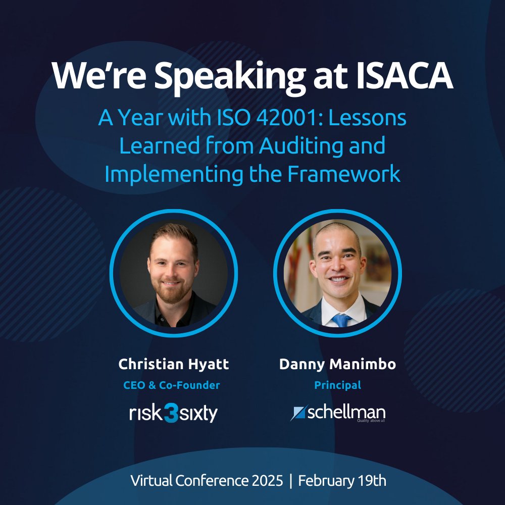 Join risk3sixty CEO &amp; Co-Founder Christian Hyatt and Schellman Principal Danny Manimbo at the ISACA 2025 Virtual Conference for an insightful session: "A Year with ISO 42001: Key Takeaways from Audits and Implementations."

📅 Register now: hubs.ly/Q035dftP0