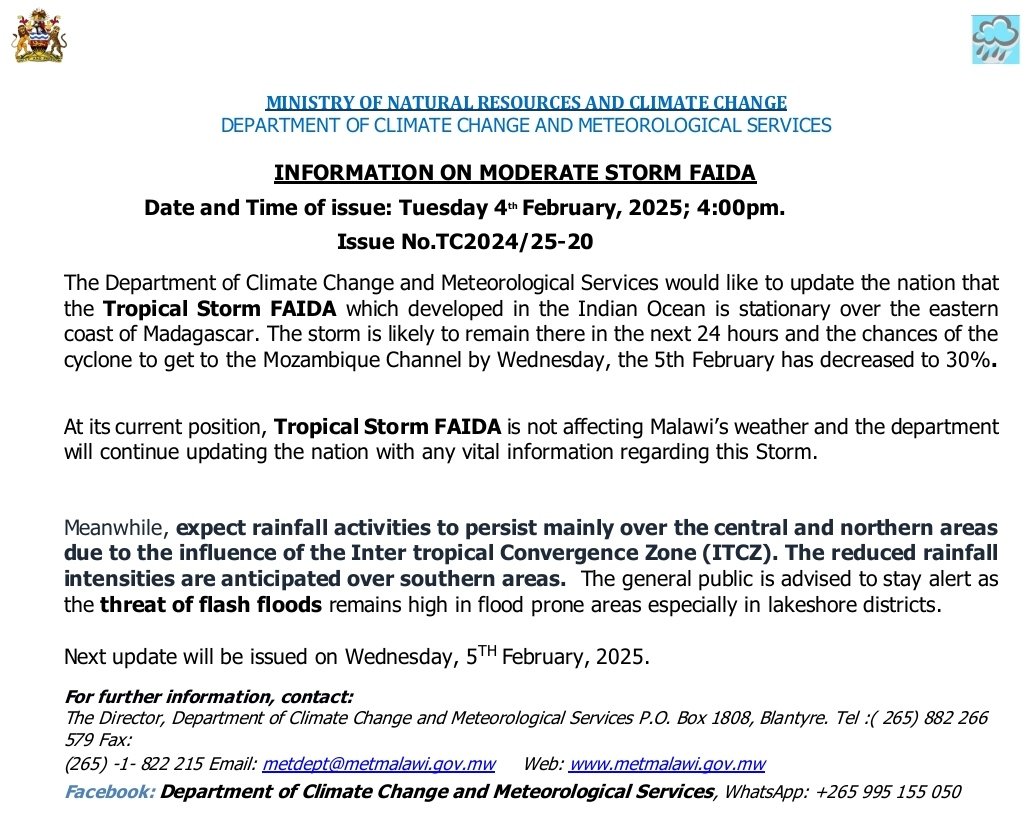 Information on Moderate Storm FAIDA
@DccmsM