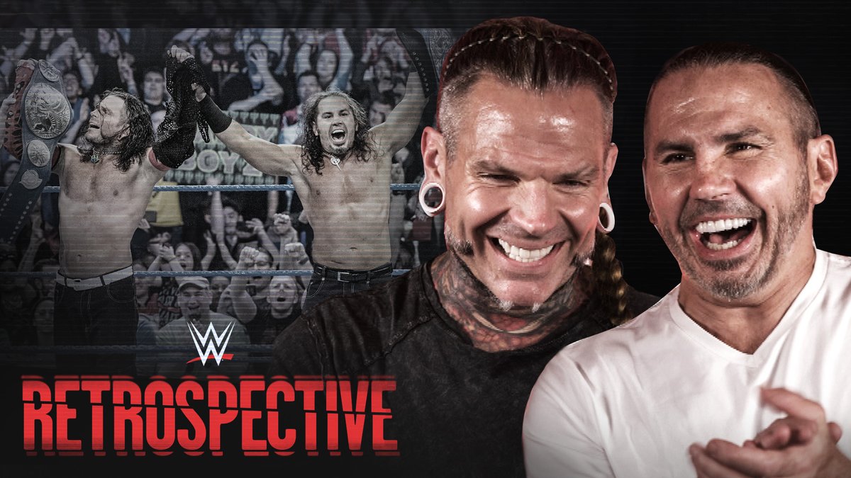 WWE's tweet photo. Matt &amp; Jeff Hardy sit down to relive the greatest WWE moments of the Hardy Boyz! 👀

▶️ https://t.co/Wlub78WSr6 https://t.co/BURWu8uWWk