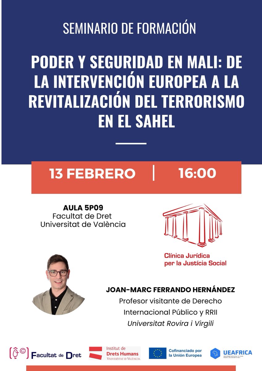 UE Africa (@ue_africa) on Twitter photo No us queixareu... Portem un cartell de categoria per a la propera setmana. Anoteu la data a l'agenda!
Parlarem de poder i seguretat al Sahel amb <a href="/jmarc_ferrando/">Joan-Marc Ferrando</a> de la <a href="/juridiquesURV/">Facultat de Ciències Jurídiques - URV</a>.
Gràcies a <a href="/IDHUV/">Instituto de Derechos Humanos UV</a> i <a href="/LegalClinicUV/">Clínica Jurídica per la Justícia Social</a> per organitzar aquesta formació! No us queixareu... Portem un cartell de categoria per a la propera setmana. Anoteu la data a l'agenda!
Parlarem de poder i seguretat al Sahel amb <a href="/jmarc_ferrando/">Joan-Marc Ferrando</a> de la <a href="/juridiquesURV/">Facultat de Ciències Jurídiques - URV</a>.
Gràcies a <a href="/IDHUV/">Instituto de Derechos Humanos UV</a> i <a href="/LegalClinicUV/">Clínica Jurídica per la Justícia Social</a> per organitzar aquesta formació!