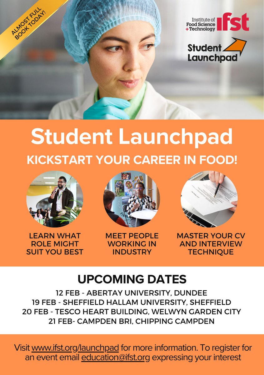 IFST (@ifstnews) on Twitter photo Calling all food science students!🎓 The IFST Student Launchpads are here to help you kickstart your career!
How to register:📩
Email education@ifst.org with your university, course, and the event you’d like to attend by this Friday 7 February, 12 noon. bit.ly/49vpQnQ Calling all food science students!🎓 The IFST Student Launchpads are here to help you kickstart your career!
How to register:📩
Email education@ifst.org with your university, course, and the event you’d like to attend by this Friday 7 February, 12 noon. bit.ly/49vpQnQ