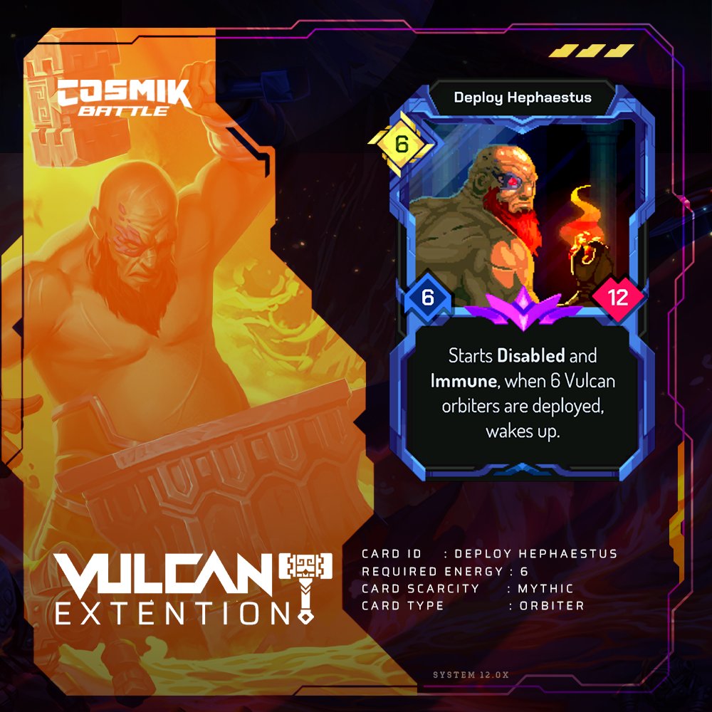 🔨Have you met Hephaestus? 🔨

Meet Deploy Hephaestus—the sleeping giant. Starts Disabled &amp; Immune, won’t wake up until 6 Vulcan orbiters hit the field. Basically, hits snooze until the whole squad is yelling "WAKE UP!" ☕🥱

Like this post if you want to see it in action! 🙌