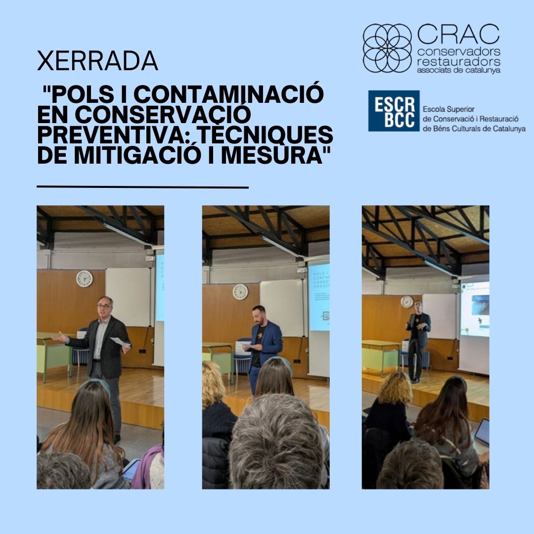 El passat dilluns 27 de gener i en motiu del dia del conservador-restaurador es va dur a terme una xerrada a càrrec d'en Doctor Josep Grau-Bové i amb el suport d'Anix Conservació. L'activitat va ser organitzada juntament amb la CRAC i l'ESCRBCC. Va ser tot un plaer!