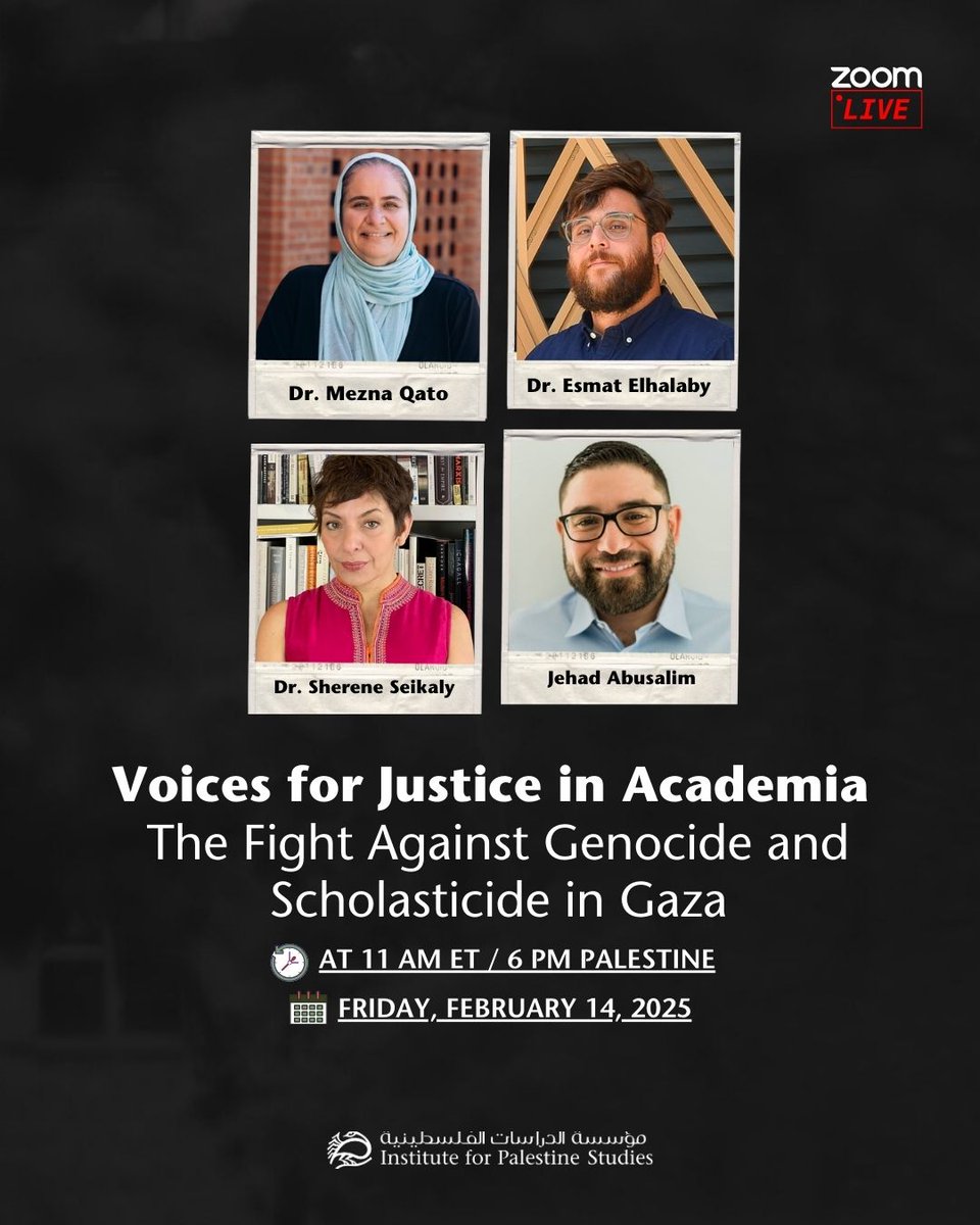 📣Join us on Feb. 14 at 11am ET with <a href="/shereneseikaly/">Sherene Seikaly</a>, <a href="/thaqafatalhind/">Esmat Elhalaby</a>, <a href="/meznaqato/">Mezna Qato</a>, &amp; <a href="/JehadAbusalim/">Jehad Abusalim</a> to discuss the suppression of pro-Palestine voices in academic spaces, &amp; challenges facing educators &amp; students advocating for justice. 
🔗REGISTER: palestine-studies.org/en/node/1656708
