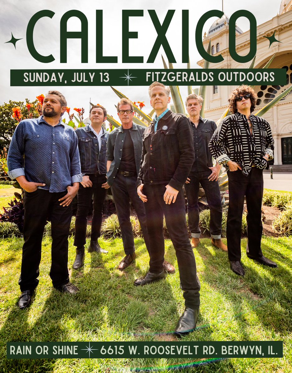 JUST ANNOUNCED: Calexico will perform at Fitzgeralds Outdoors this summer, on July 13. Tickets go on sale this Friday at 10am CT. bit.ly/4jGUIXj