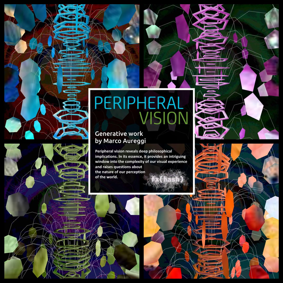 New drop on <a href="/fx_hash_/">fxhash</a>
PERIPHERAL VISION is a generative 3D project offering an intriguing window into the complexity of our visual experience, prompting questions about the nature of perception.

24 ed. for 1.2 xtz

fxhash.xyz/generative/315…

#generativeart #tezosart #TEZOSTUESDAY