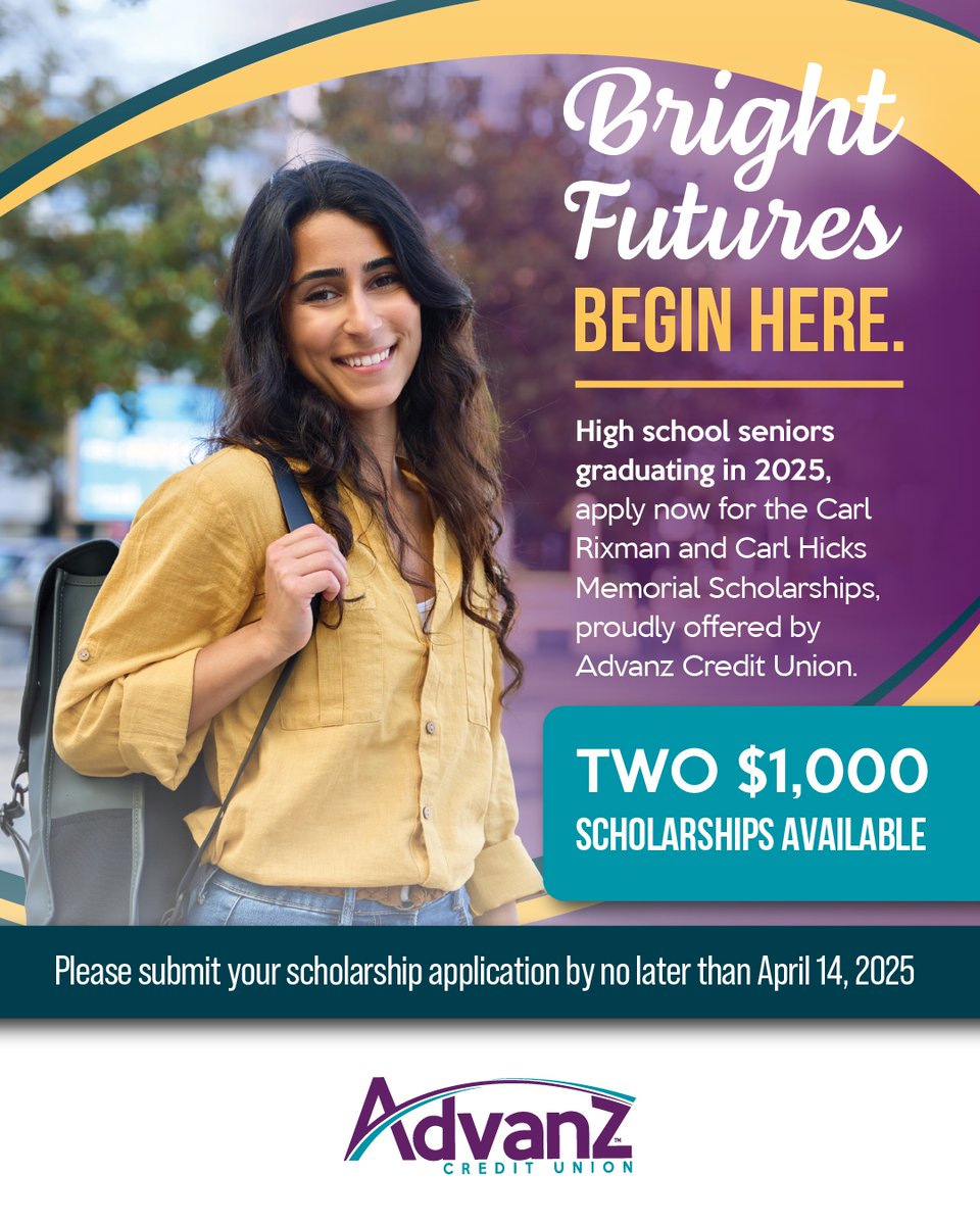 🎓 Calling all high school seniors graduating in 2025! The Carl Rixman &amp; Carl Hicks Memorial Scholarships are now open! Don’t miss out on this opportunity to Advanz your future today! 🚀advanzcu.org/Scholarship #Scholarship #AdvanzCU