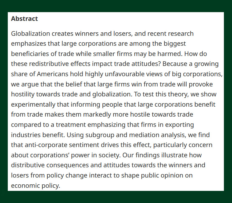 British Jnl Poli Sci (@bjpols) on Twitter photo #OpenAccess from our new issue -
The Wrong Winners: Anti-Corporate Animus and Attitudes Towards Trade - cup.org/3PJ1XAb
- <a href="/armenon_memorie/">Anil Menon</a> & Iain Osgood (<a href="/umichpolisci/">University of Michigan Political Science</a>) #OpenAccess from our new issue -
The Wrong Winners: Anti-Corporate Animus and Attitudes Towards Trade - cup.org/3PJ1XAb
- <a href="/armenon_memorie/">Anil Menon</a> & Iain Osgood (<a href="/umichpolisci/">University of Michigan Political Science</a>)