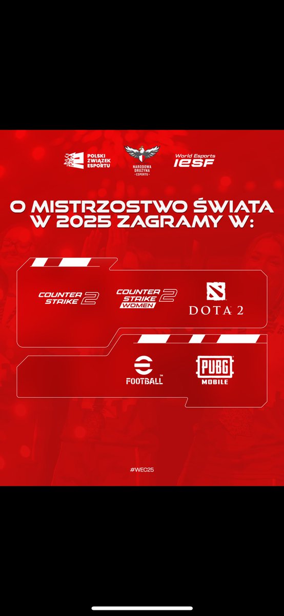 To ten dzień, to ten czas! 🤍❤️

Prezentujemy wam gry, w których będziemy walczyć o tytuł Mistrzów Świata w ramach rozgrywek organizowanych przez <a href="/iesf_official/">IESF</a>. Wyczekujcie informacji na temat krajowych kwalifikacji! 🔥

Może to właśnie Ty będziesz reprezentował Polskę w