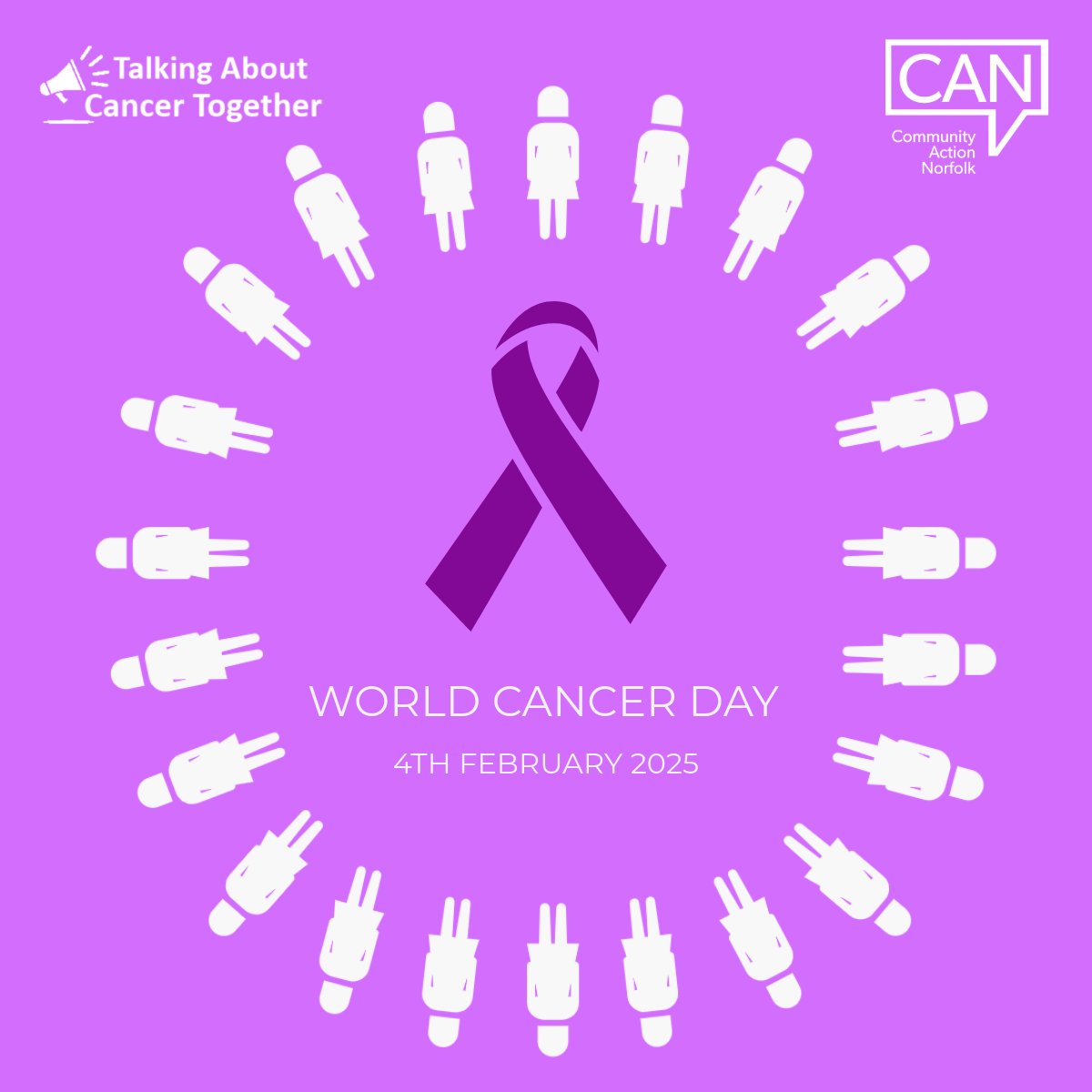 🌍💜 Today, on World Cancer Day, we stand together in solidarity with those affected by cancer, patients, survivors, families, and caregivers.

👉 Find out more about Talking About Cancer Together and how we’re making a difference: communityactionnorfolk.org.uk/sites/content/…
