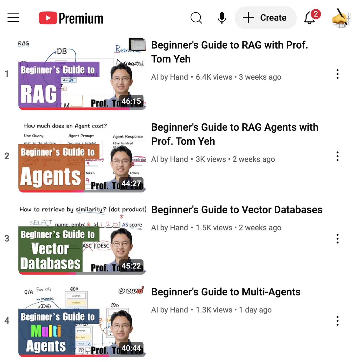 ProfTomYeh's tweet photo. I edited and uploaded four videos to the RAG &amp; AI Agents Playlist 👉https://t.co/gwut98Wpcp https://t.co/dieCXRinEp