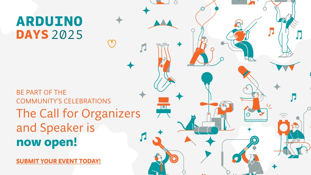arduino's tweet image. 📢 Calling all speakers! 🗣️
Do you have an awesome Arduino project that you would like to present remotely during the official Arduino Days 2025 stream? Submit your proposal — including a three-minute YouTube video — for a chance to be selected: days.arduino.cc