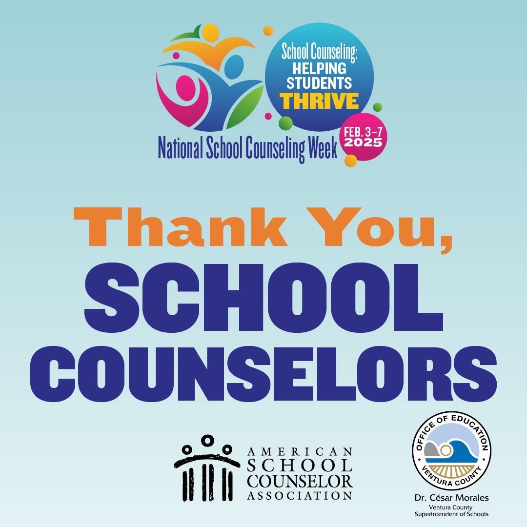 VenturaCOE's tweet photo. The Ventura County Office of Education expresses our gratitude to all of the amazing school counselors who are making a difference for students throughout Ventura County! https://t.co/3hTo66oDrm