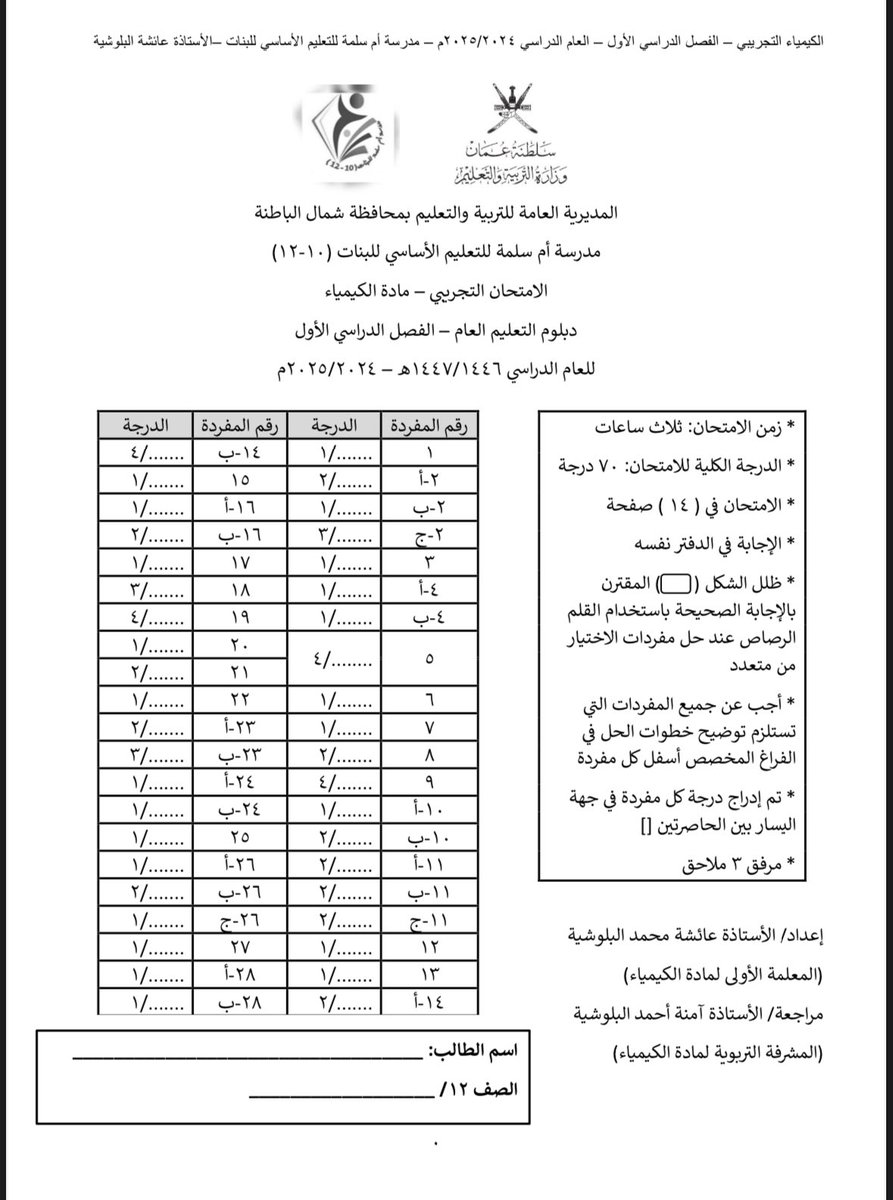 EduGovNBT2129's tweet photo. امتحان تجريبي| مادة #الكيمياء

لطلبة دبلوم التعليم العام،
إعداد أ. عائشة البلوشية -معلمة أولى كيمياء-
مراجعة المشرفة التربوية للمادة أ.آمنة البلوشية ✨

🔗رابط الاختبار :

https://t.co/V5iHUSH7bz

#فعاليات_تعليمية_شمال_الباطنة 
#تعلم_مستدام https://t.co/ZTYJJlqwkH