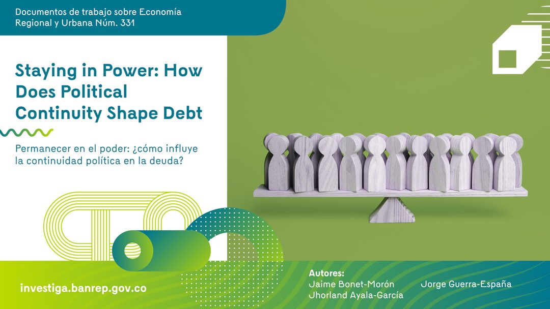 Con mis colegas <a href="/JhorlandAyala/">Jhorland</a> y <a href="/Jguerrae18/">Jorge Alberto Guerra</a> trabajamos en una investigación que analiza cómo influye la continuidad política en la deuda de los municipios en Colombia. Abro 🧵 con los principales mensajes de nuestro trabajo