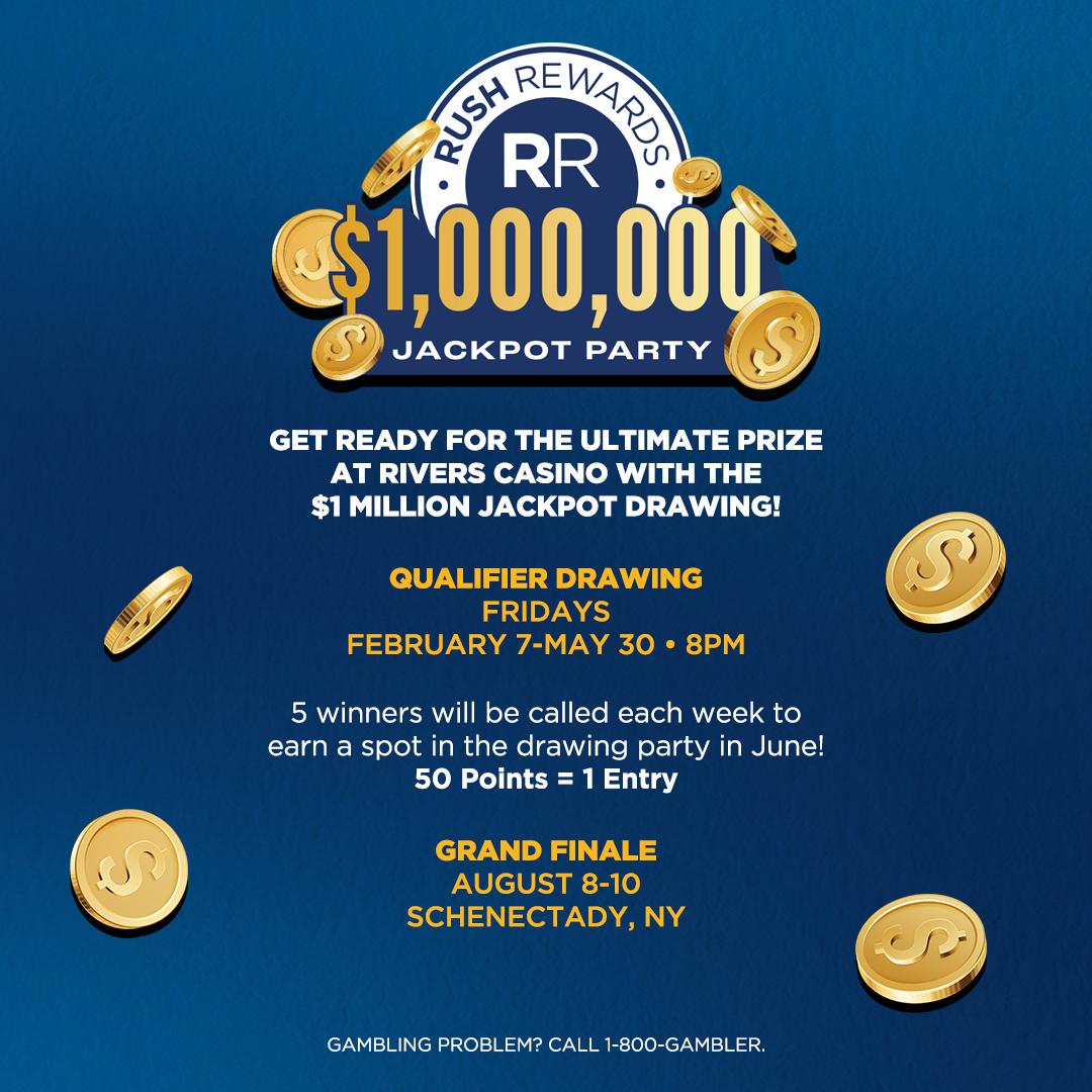 🚨 Your Shot at $1 MILLION! 
Qualifier Drawings – Every Friday at 8PM (Feb 7 – May 30) | 50 points = 1 entry! 
🏆 5 winners weekly → $250 Free Slot Play + a spot in the $1M Jackpot Party in June! 

Visit for details: bit.ly/40ZzOeu
GAMBLING PROBLEM? CALL 1-800-GAMBLER.