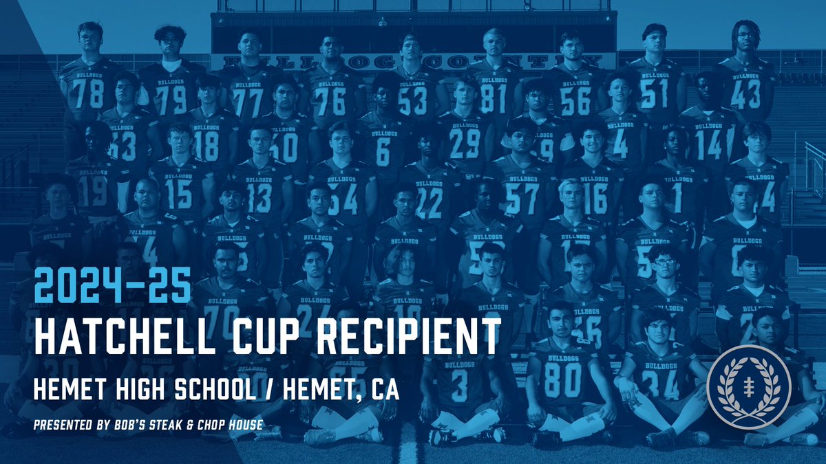 National Football Foundation (@nffnetwork) on Twitter photo Congrats to the Hemet HS (CA) football team!
Recipients of the NFF Hatchell Cup, presented by by Bob's Steak & Chop House, as best in the nation for all-round excellence!
Honor comes with $10,000 donation!
footballfoundation.org/news/2025/2/4/…
<a href="/HemetUnified/">Hemet Unified</a> Congrats to the Hemet HS (CA) football team!
Recipients of the NFF Hatchell Cup, presented by by Bob's Steak & Chop House, as best in the nation for all-round excellence!
Honor comes with $10,000 donation!
footballfoundation.org/news/2025/2/4/…
<a href="/HemetUnified/">Hemet Unified</a>