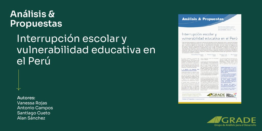 GRADE (@gradeperu) on Twitter photo La #interrupciónescolar en el Perú es un problema multicausal, que afecta principalmente a estudiantes en pobreza extrema, que habitan en zonas rurales y pertenecen a comunidades indígenas. Lee nuestro nuevo documento #OpenAccess bit.ly/GRADEap73 <a href="/vanerojas_2/">Vanessa Rojas Arangoitia</a> <a href="/acamposfl/">Antonio Campos</a> La #interrupciónescolar en el Perú es un problema multicausal, que afecta principalmente a estudiantes en pobreza extrema, que habitan en zonas rurales y pertenecen a comunidades indígenas. Lee nuestro nuevo documento #OpenAccess bit.ly/GRADEap73 <a href="/vanerojas_2/">Vanessa Rojas Arangoitia</a> <a href="/acamposfl/">Antonio Campos</a>