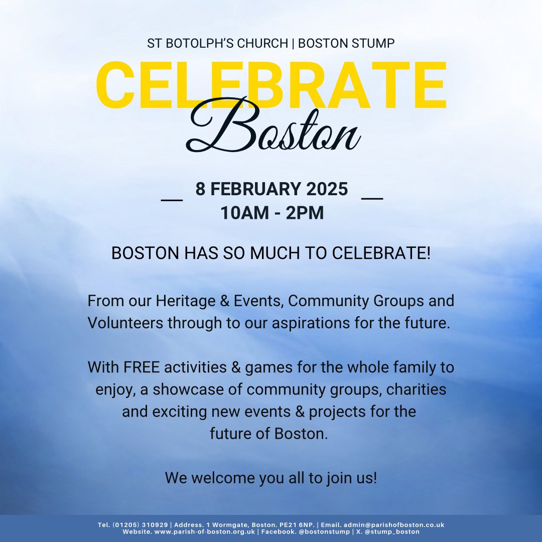 Boston has so much to celebrate and shout about! From our Heritage &amp; Events, Community Groups &amp; Volunteers through to our aspirations for the future.

We hope that you can join us to make this a very special day where we can celebrate all the good work that is happening in Boston