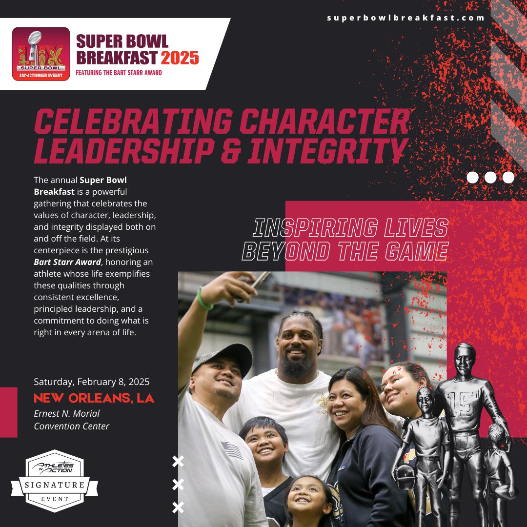 SBowlBreakfast's tweet photo. 🏈 It’s a big week at Athletes in Action! 🏈
Our sold-out Super Bowl Breakfast is almost here, and we’re counting down the days to an incredible morning of celebration and community! 🎉 https://t.co/vXvBBIlWtS