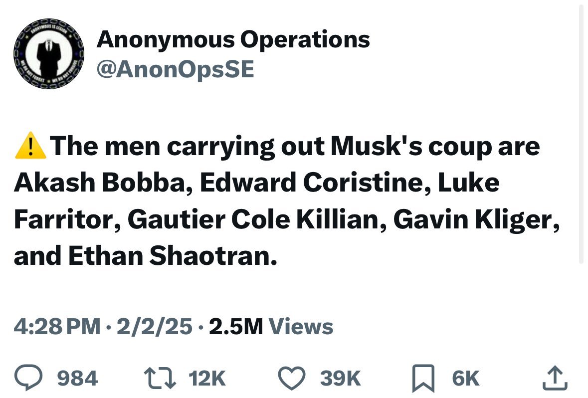 SpexsOG's tweet photo. @SenJackyRosen @CortezMasto Can we please start holding Musk and his Interns accountable?  

They should not be allowed to have unrestricted access to federal information, let alone be allowed in the building! https://t.co/3XeGaZrSLS