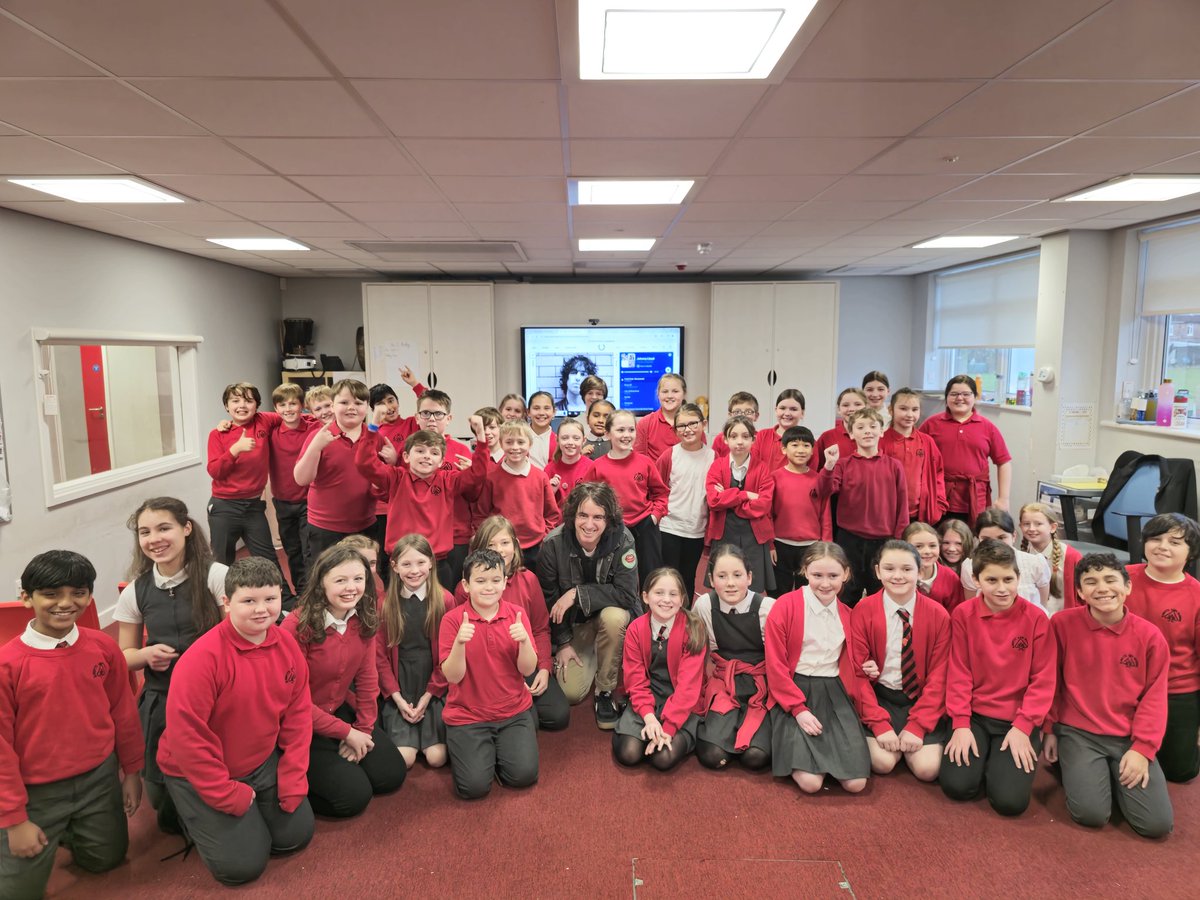 AshKnotty's tweet photo. Y5 and 6 have been so lucky and were visited by #JohnnyLloyd on part of his Punchline tour! We have loved his music this year and really enjoyed the new album! We are so grateful to Johnny for stopping in before his performance at the @thejacclub ! @tribesband #MusicalHero https://t.co/xYzwqZpM1h
