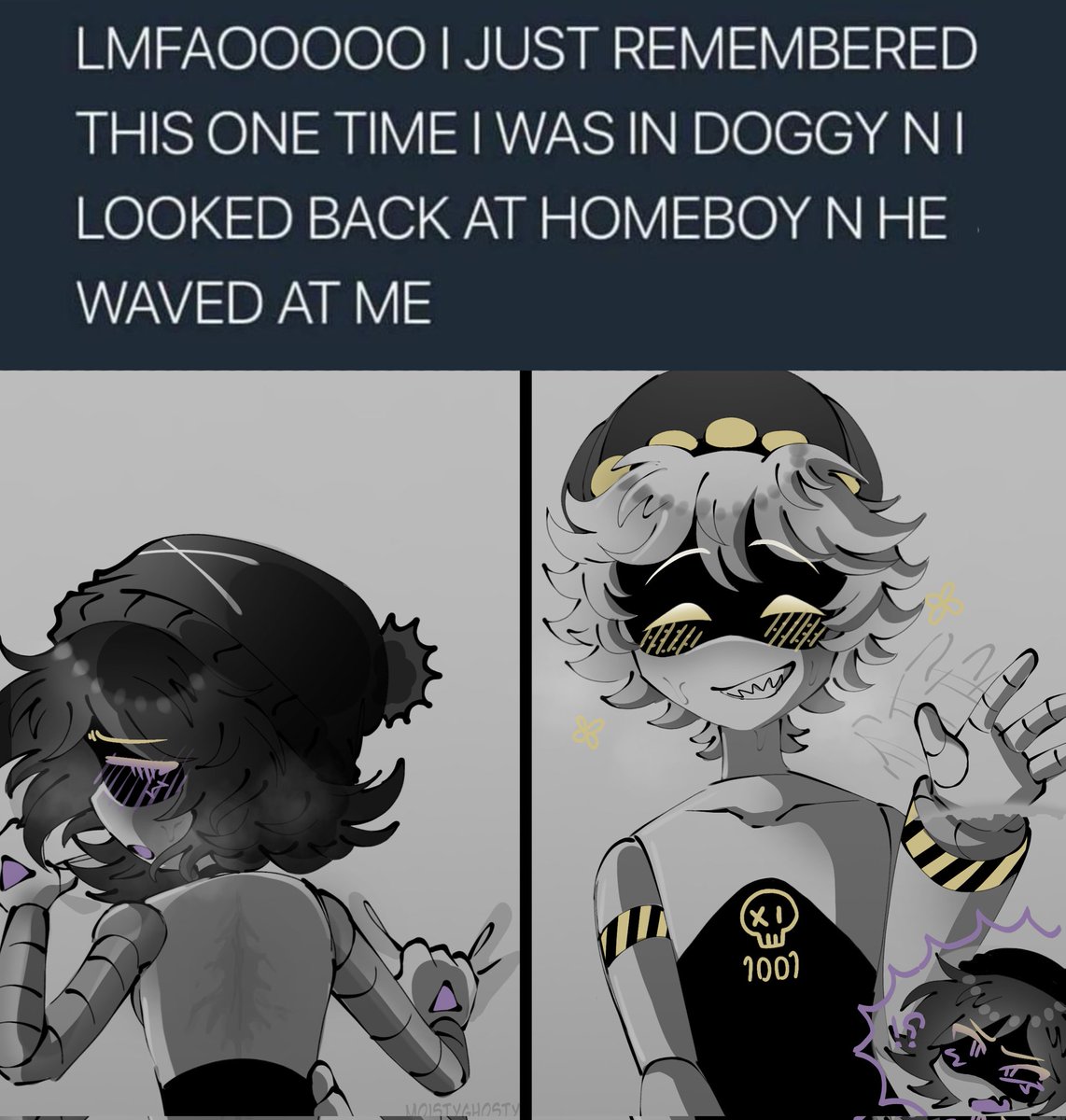 moistyghosty's tweet photo. He just silly :3
#MurderDrones #MurderDronesNSFW (just suggestive) https://t.co/cTaUey9P7a