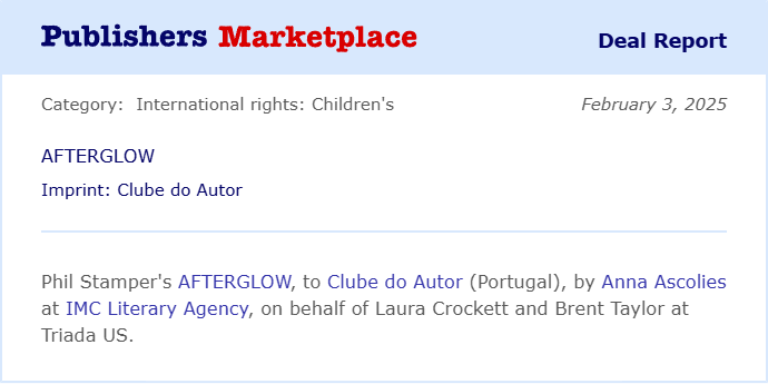 Congratulations to Phil Stamper on the Portuguese sale of AFTERGLOW! #TeamTriada