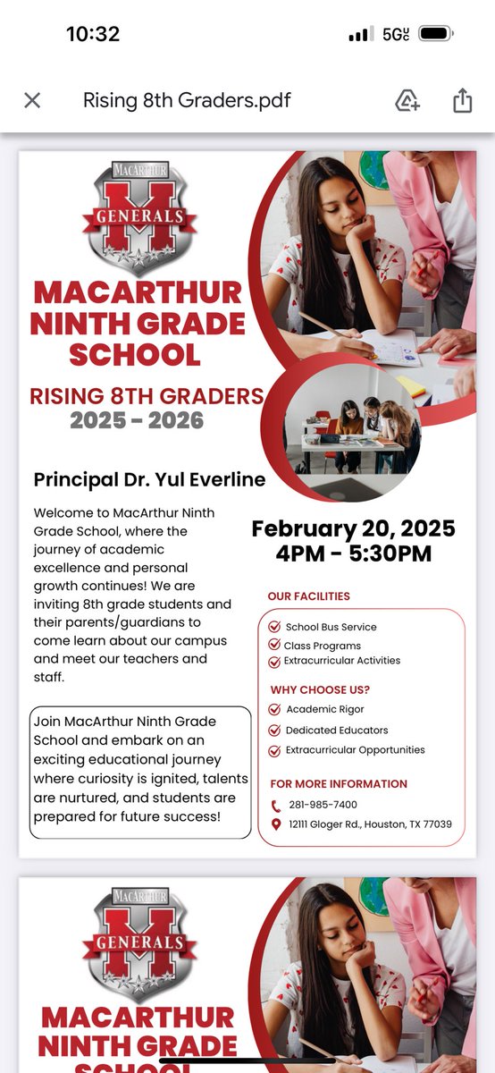 Parents come join MacArthur Ninth Grade rising 8th graders on February 20th. <a href="/drgoffney/">Dr. LaTonya M. Goffney</a> <a href="/XMRaldine/">XMR</a>