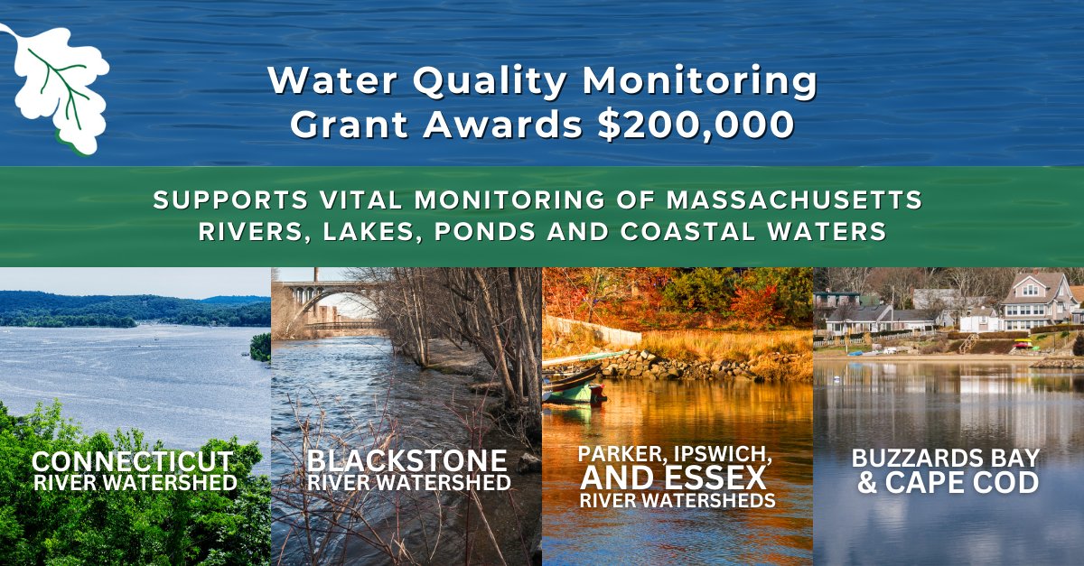 MassDEP's tweet photo. $200,000 in Water Quality Monitoring Grants have been awarded to Blackstone River Coalition, Inc., @savebuzzardsbay, @ctriver_org and @ipswich_river to support the monitoring of water quality in rivers, lakes and ponds, and coastal resources: https://t.co/0bmPWktjc0 https://t.co/kYW0jW1FyO