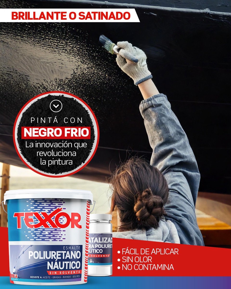 TexxorPinturas's tweet photo. 👏POLIURETANO NÁUTICO - TEXXOR - BASF
☑️ NEGRO FRIO. La innovación que revoluciona la pintura.
Sino queres que la superficie se caliente te presentamos este producto NEGRO FRIO.
☑️ Sin solvente, al agua.
☑️ USO AUTOMOTOR, INDUSTRIAL Y ARQUITECTONICO.

#texxor #basf #negrofrio https://t.co/hbUpyPba8v