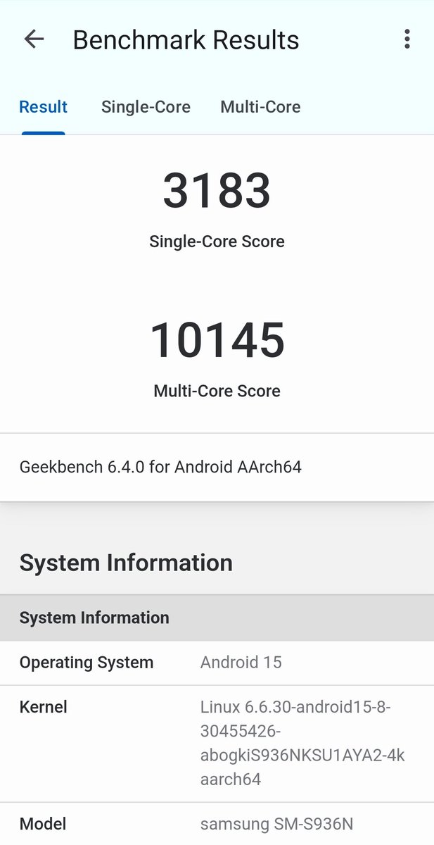 Kuma_Sleepy's tweet photo. S25+ Geekbench 6 https://t.co/u0VUC8NX3T