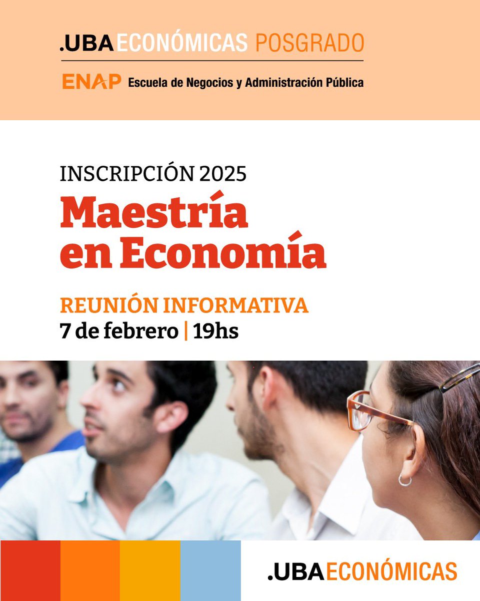 Facultad de Cs. Económicas UBA (@ubaeconomicas) on Twitter photo 📊Están abiertas las inscripciones 2025 para la Maestría en Economía de <a href="/UBAeconomicas/">Facultad de Cs. Económicas UBA</a>.
🗓️Duración: 1 año
💻Modalidad presencial
👥Reunión informativa virtual: viernes 7 de febrero - 19 hs.
➡️mi.econ.uba.ar/link/780CA
Más información en posgrado.enap@economicas.uba.ar. 📊Están abiertas las inscripciones 2025 para la Maestría en Economía de <a href="/UBAeconomicas/">Facultad de Cs. Económicas UBA</a>.
🗓️Duración: 1 año
💻Modalidad presencial
👥Reunión informativa virtual: viernes 7 de febrero - 19 hs.
➡️mi.econ.uba.ar/link/780CA
Más información en posgrado.enap@economicas.uba.ar.