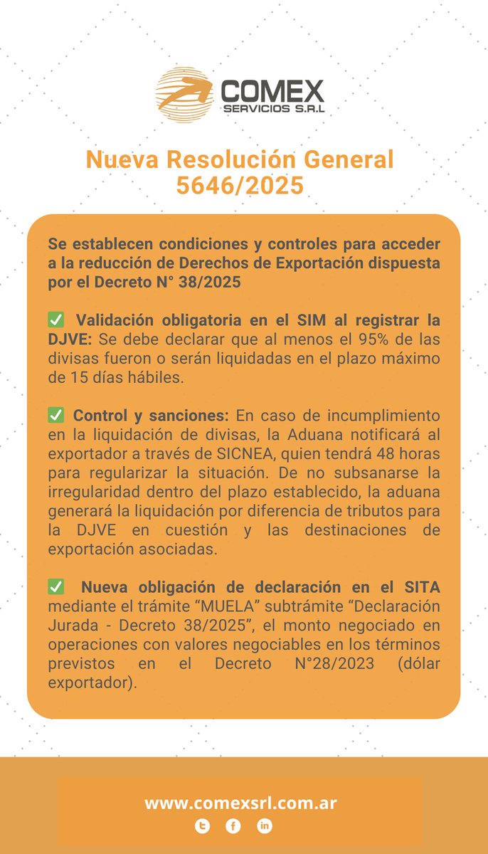 *📢*ATENCION #EXPORTADORES

📝Para maximizar los beneficios arancelarios es fundamental una correcta liquidación de divisas y el cumplimiento de las normativas vigentes detalladas.

#Exportaciones #ComercioExterior #Normativa #DerechosDeExportación