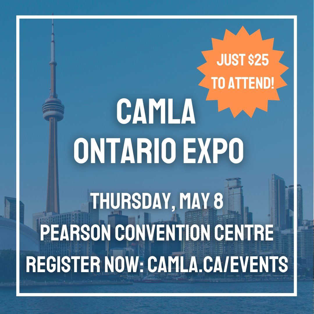Attendee costs have been deeply discounted to just $25! As an added perk, register by March 31 to be entered into a raffle for a chance to win a gift card valued at $1,000! Register here: camla.ca/ontario-expo-2… 
#camlaONexpo2025 #conference #tradeshow #Toronto #CAMLA