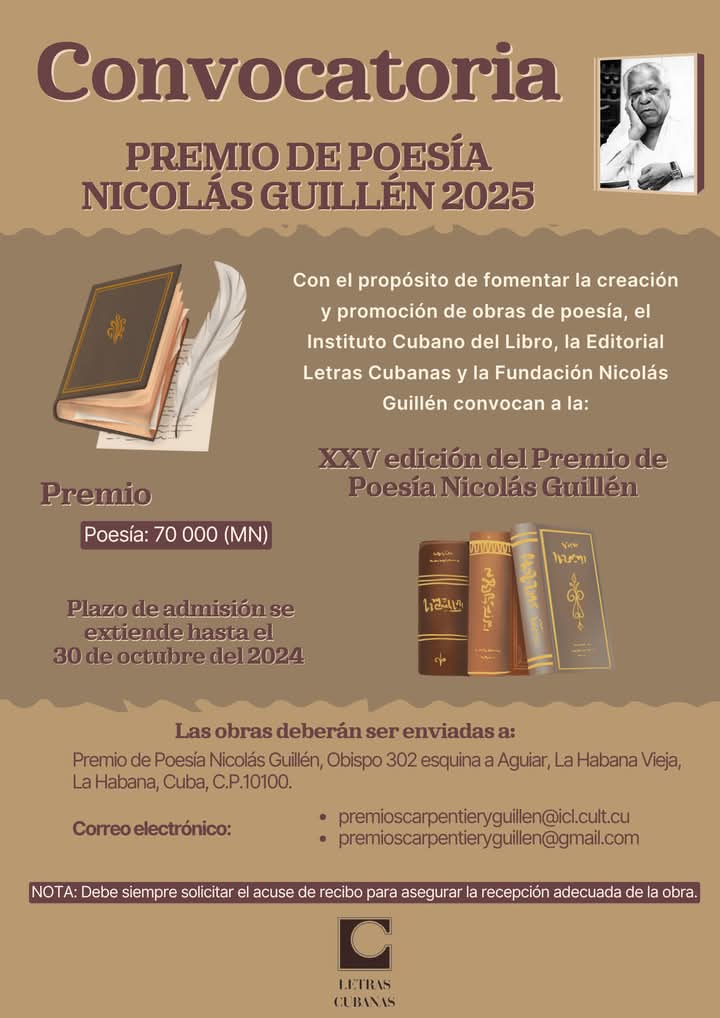 E_LetrasCubanas's tweet photo. 🏆El jurado del Premio Nicolás Guillén de Poesía 2025, integrado por Basilia Papastamatiu, Virgilio López Lemus y Reinaldo García premian el libro "Central Patria" de Ronel González Sánchez
Mención: Óscar G. Otazo "El viento y las sibilas" y José Luis Serrano "Jaula de buceo" https://t.co/URkWUBoq9B