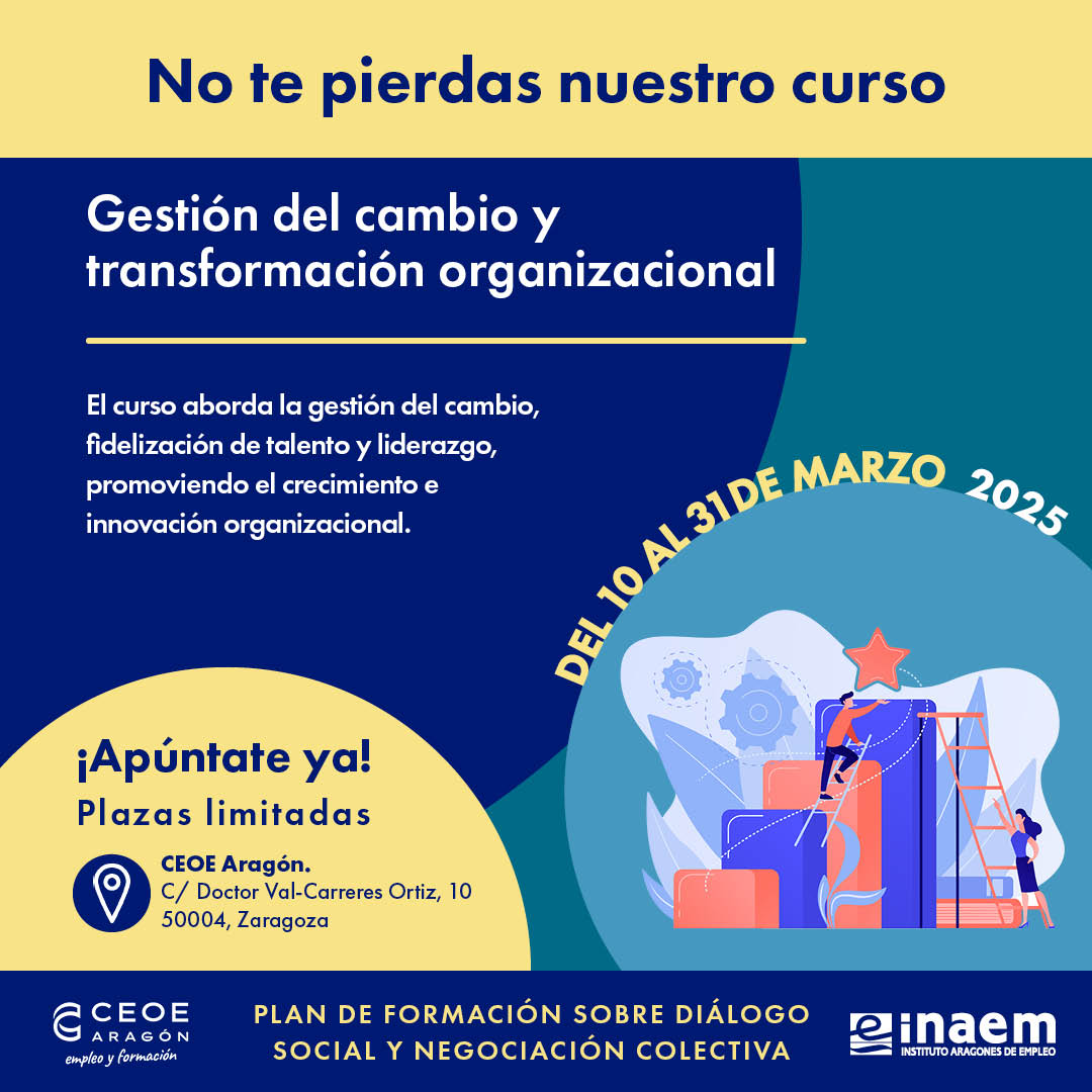 ✅ Comprende los conceptos y fundamentos de la gestión del cambio con esta formación gratuita dirigida tanto a trabajadores como desempleados: "Gestión del Cambio y Transformación Organizacional".
📝 ¡Inscríbete ya en nuestra web! ▶️ empleo.ceoearagon.es/cursos/gestion…
<a href="/Inaempleo/">Inaem</a> @ceoearagon