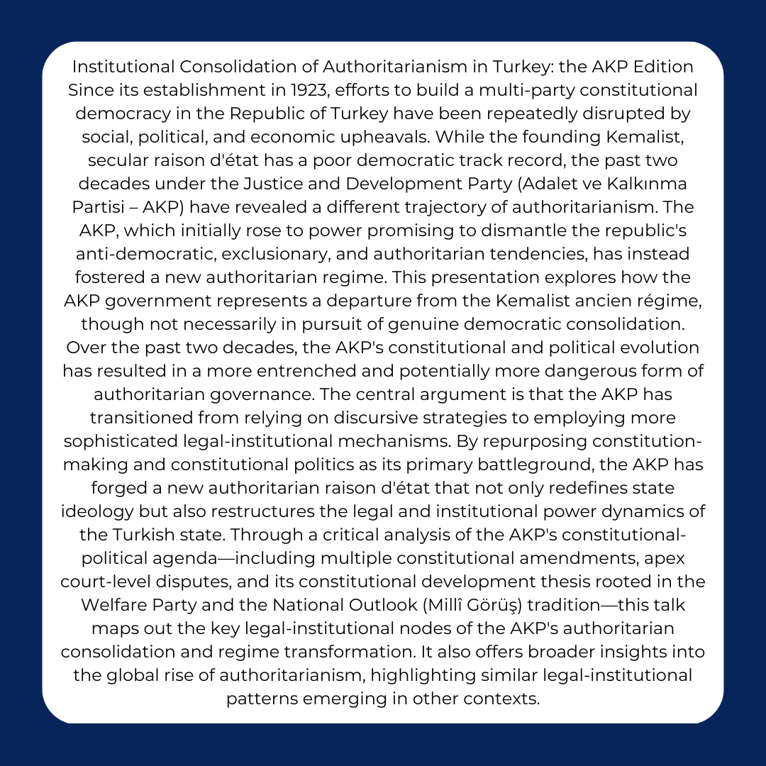 Please join us this Friday in Marshall 490 at 3pm for Dolunay Bulut's colloquium Authoritarian Consolidation in Turkey.

tinyurl.com/6uxzrf47