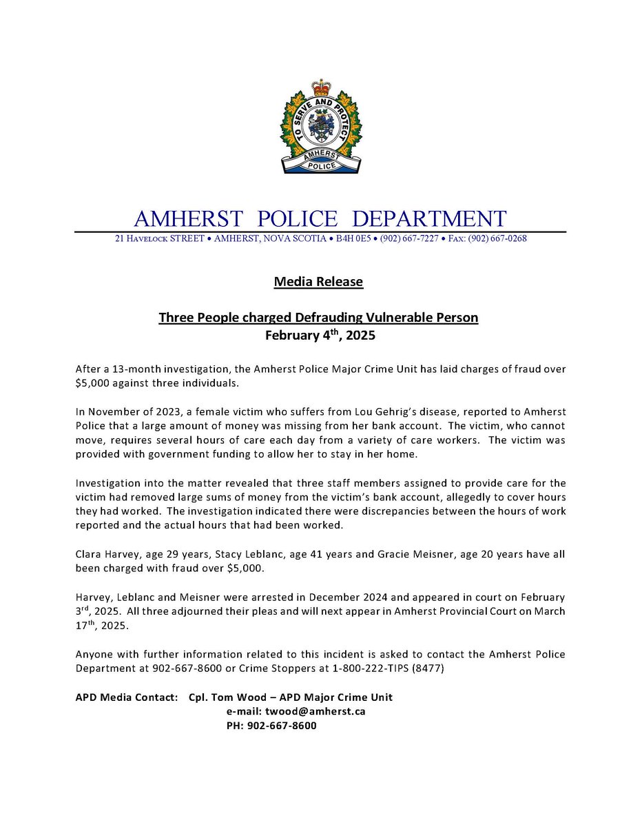 A media release has just been issued by the Amherst Police Department: amherst.ca/three-people-c…