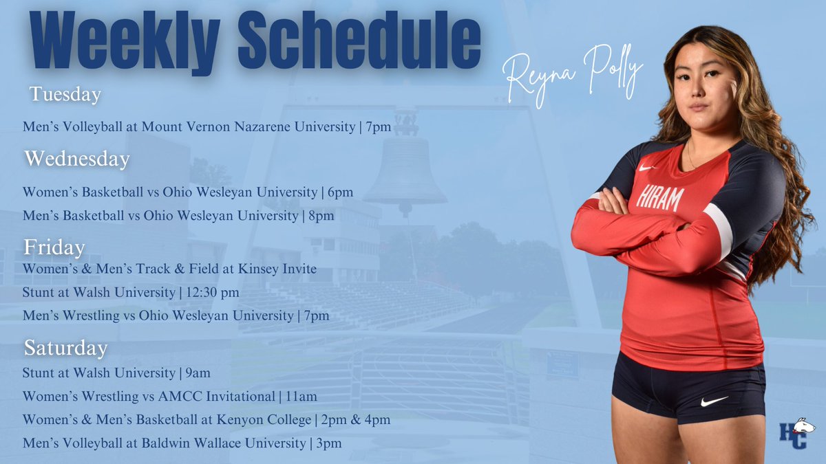 Hiram_Athletics's tweet photo. TONS of events this week, beginning with men's volleyball tonight and a home basketball doubleheader tomorrow.

Check out the full rundown🔽 https://t.co/4sX9aUIorS