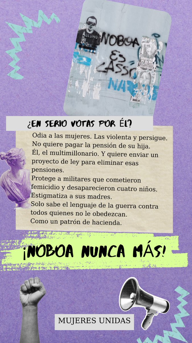 Cada vez más, se vuelve necesario frenar el autoritarismo de Noboa y decirle NO en estas elecciones. Las mujeres se unen contra el ataque a la vida y la paz, el machismo y la crueldad que representa el presidente de cartón. 👇
#MujeresUnidasContraNoboa
#NoboaNuncaMas