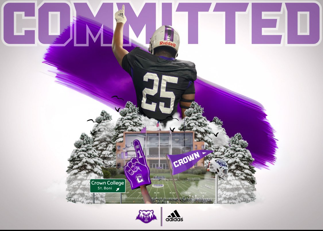 After a great conversation with <a href="/DerrickTaylor_4/">Coach DT</a> I am proud to announce my commitment to <a href="/CrownCollegeFB/">Crown College Football</a> ! 💜