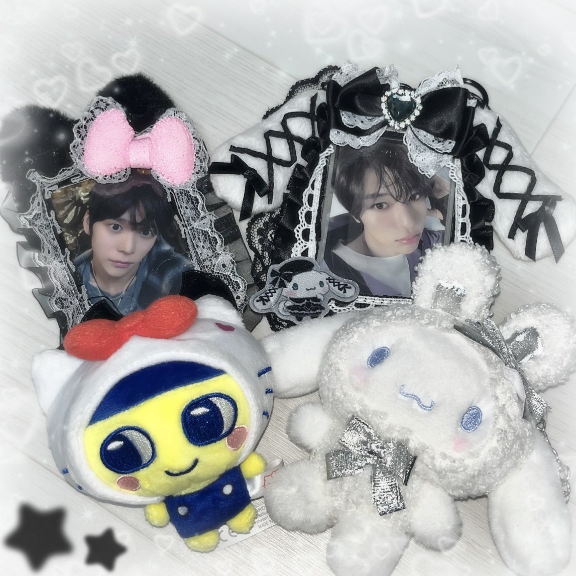 ⊹ ♰︵︵︵︵ ୨୧ ︵︵︵︵♰ ⊹
　┊　┊　┊　┊　┊　┊
　┊　┊　✫　🎀　✫　┊
　┊   🪨　⋆　　　　　  🌷
　♡