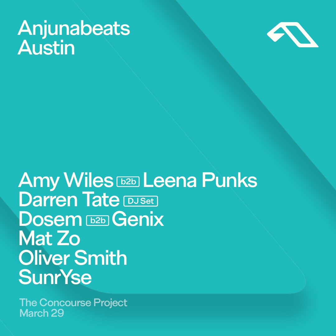 The Concourse Project (@concourseproj) on Twitter photo LINEUP REVEALED! <a href="/Anjunabeats/">Anjunabeats</a> is bringing a stacked collection of label mates to Austin on March 29th: <a href="/amywilesmusic/">Amy Wiles</a> b2b <a href="/leenapunks/">Leena Punks</a>, <a href="/darrentate/">Darren Tate</a>, <a href="/dosem/">DOSEM</a> b2b <a href="/GenixDJ/">Genix</a>, <a href="/Mat_Zo/">Mat Zo</a>, <a href="/djoliversmith/">Oliver Smith</a>, and SunrYse 👏
Get tickets now: concourseproject.com LINEUP REVEALED! <a href="/Anjunabeats/">Anjunabeats</a> is bringing a stacked collection of label mates to Austin on March 29th: <a href="/amywilesmusic/">Amy Wiles</a> b2b <a href="/leenapunks/">Leena Punks</a>, <a href="/darrentate/">Darren Tate</a>, <a href="/dosem/">DOSEM</a> b2b <a href="/GenixDJ/">Genix</a>, <a href="/Mat_Zo/">Mat Zo</a>, <a href="/djoliversmith/">Oliver Smith</a>, and SunrYse 👏
Get tickets now: concourseproject.com