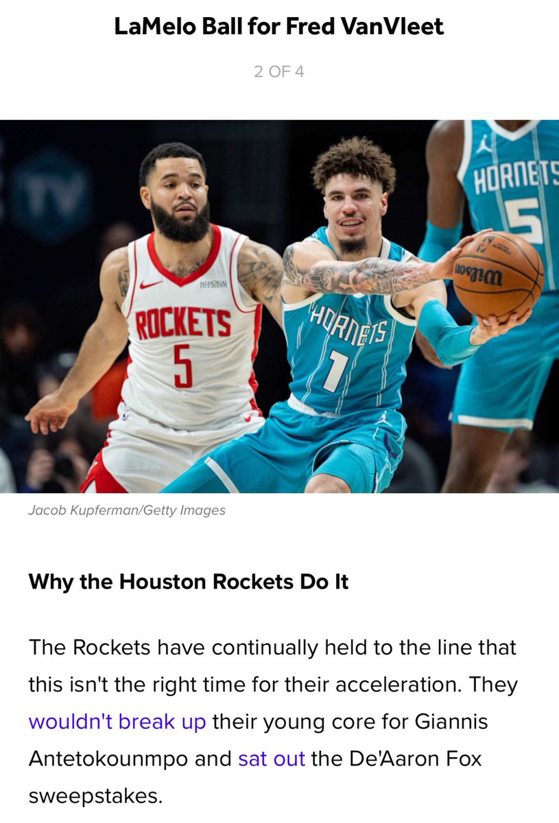 BradeauxNBA's tweet image. Today on Bleacher Report: They’re proposing the Rockets trade Fred VanVleet for Lamelo Ball…

Thoughts?